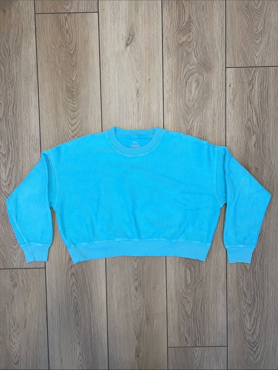 aerie Sweaters - aerie Bright Turquoise Cropped Ribbed Oversized Crewneck Sweater